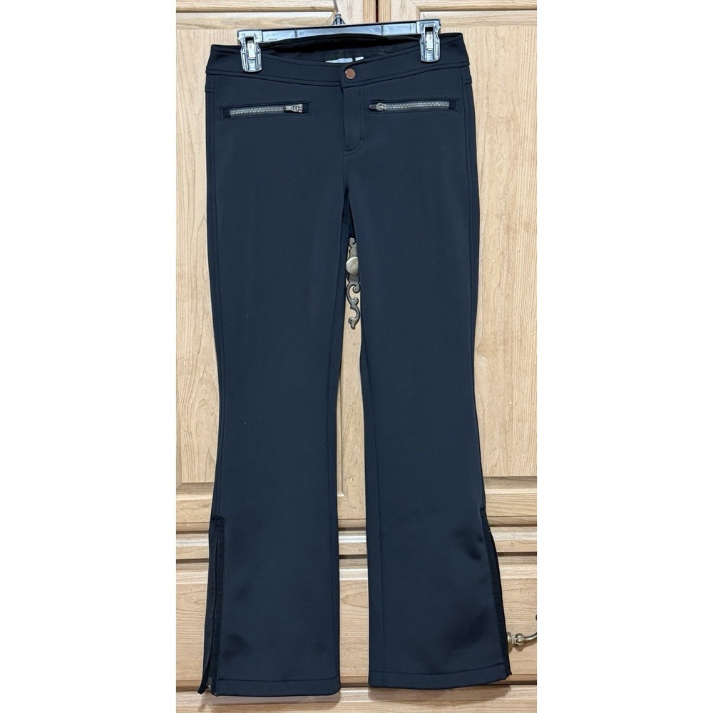 Athleta Softshell Fleece Flared Ski Snow Pants Women's 2 Black Lined Ankled Zip